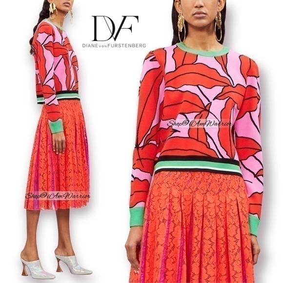Diane von Furstenburg cropped lip/leaf print cropped sweater shop@iamwarrior - Picture 6 of 17